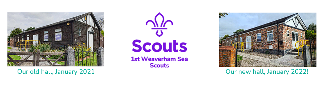 Scouts logo plus photos of our old and new hall